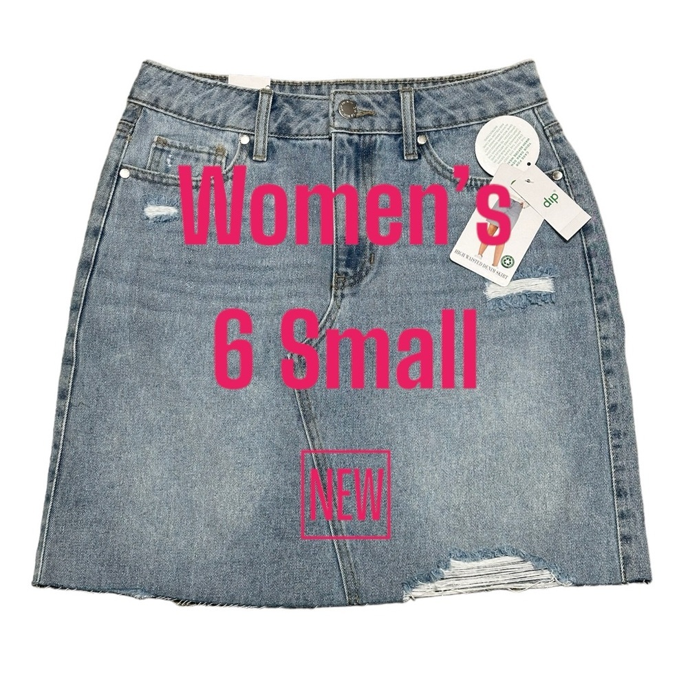 Womens Dip 6 Small Skirt Denim Jean Jeans Faded Navy Blue Straight Distressed - Picture 2 of 10